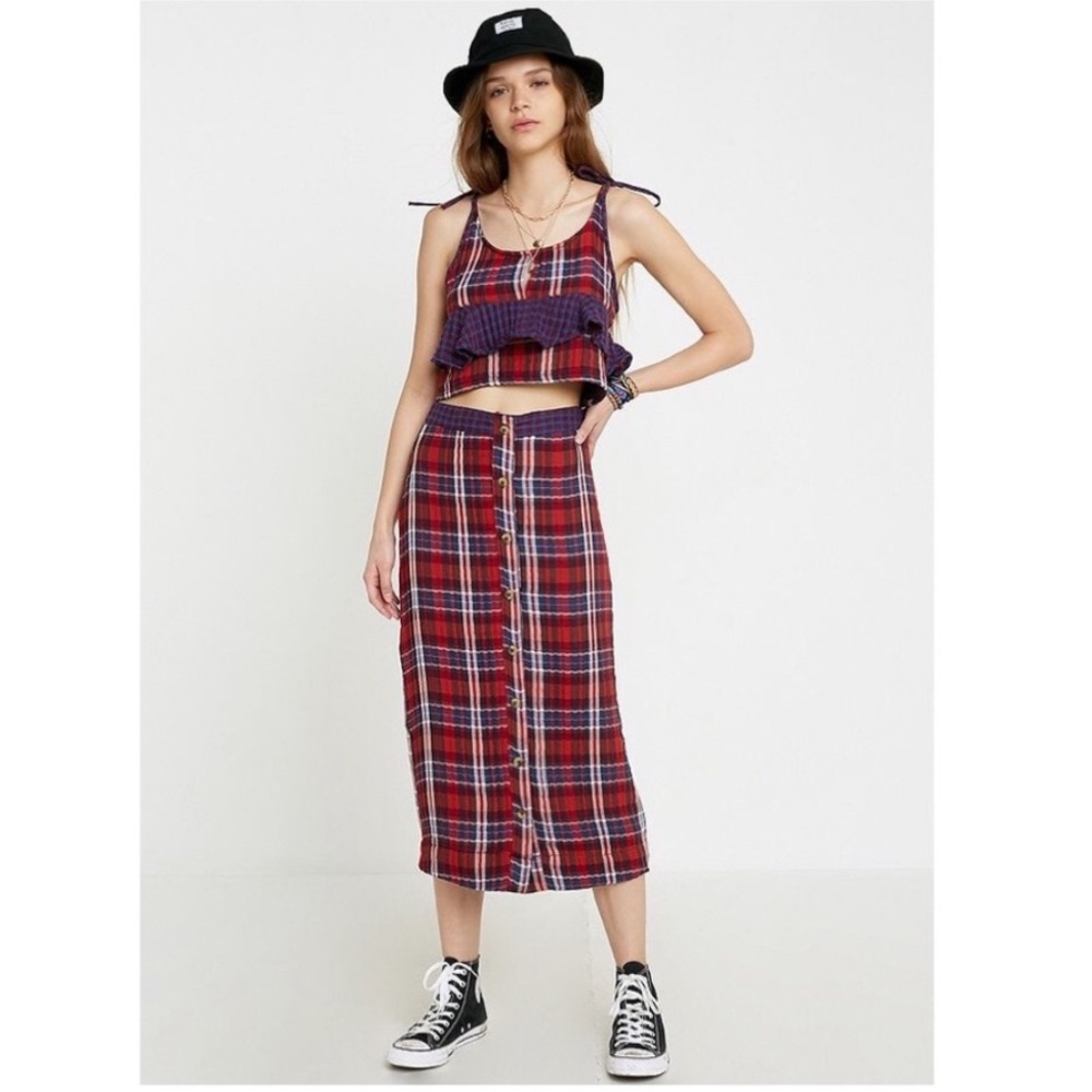 Urban outfitters UO Joe Plaid Ruffle Midi Skirt - Picture 2 of 4